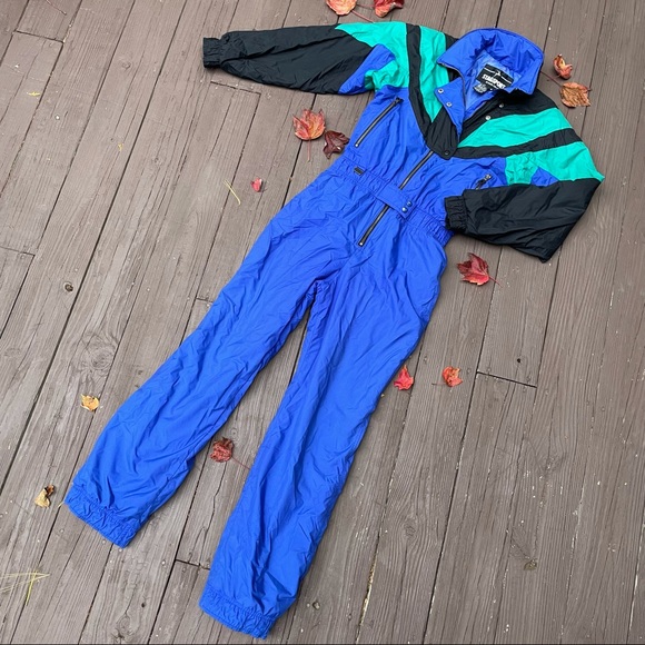 Women’s Blue & Green Retro Ski & Snowboard Suit - Picture 2 of 8